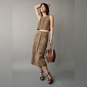 Sezane Brown Midi Skirt